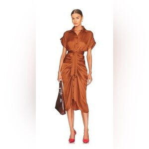 New Steve Madden Tori Tie  Button Midi Dress in Mocha Bisque SZ 8
